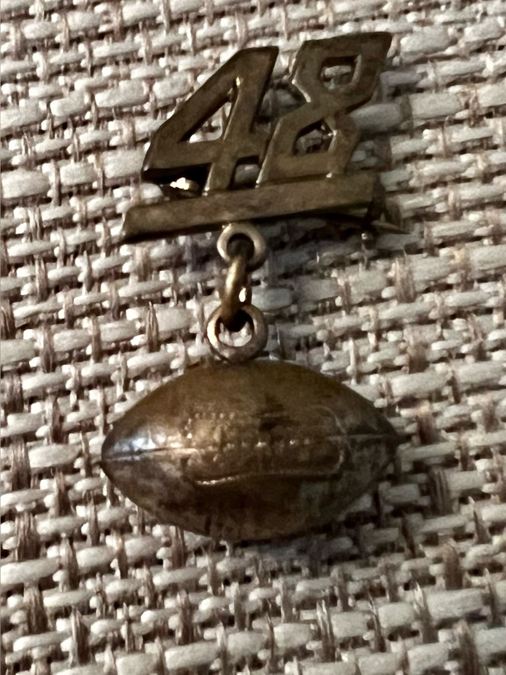 Vintage 1948 Goldtone Pin Brooch C-Clasp Hanging Football Charm Gold Tone